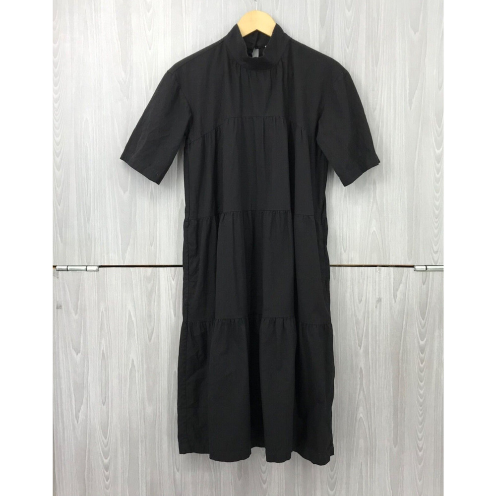 Everlane Black Midi Tiered Short-Sleeve Dress